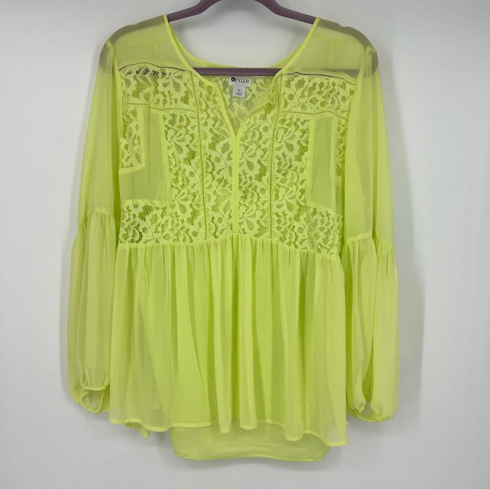 Stylus Citron Glow Yellow Blouse Womens XL NWT